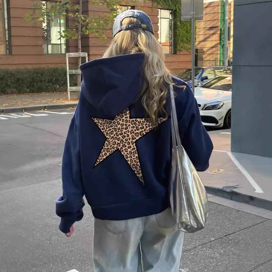 Sweat à capuche zippé femme oversize à imprimé léopard 1
