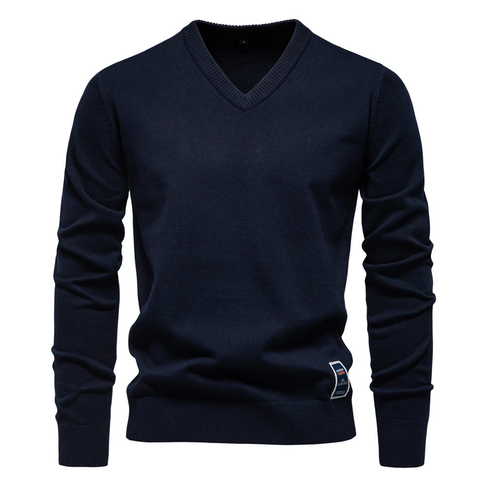 Sweat homme sans capuche à col en V en coton mélangé coupe slim