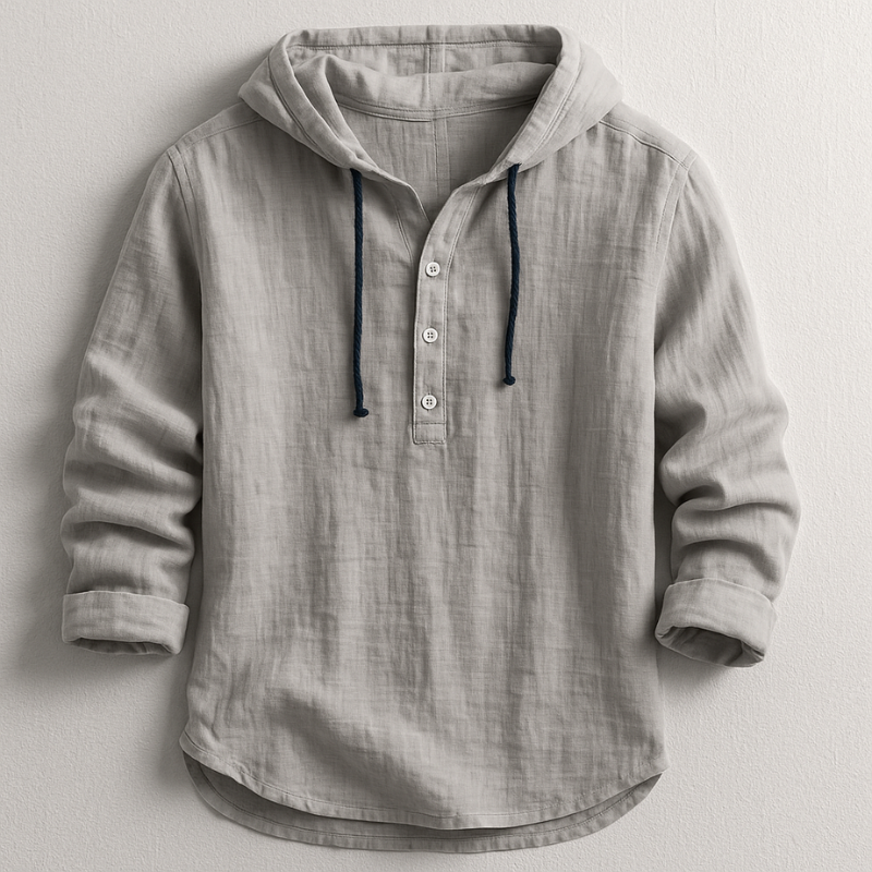 T-shirt à capuche homme en lin manches longues boutonné 3