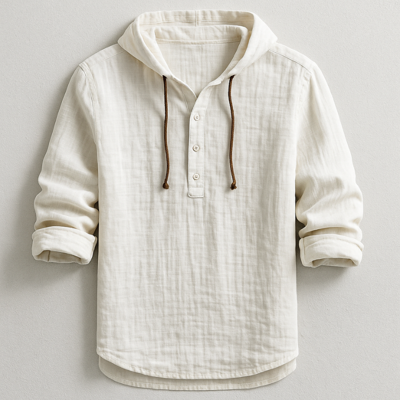 T-shirt à capuche homme en lin manches longues boutonné 4