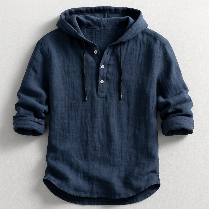 T-shirt à capuche homme en lin manches longues boutonné 5