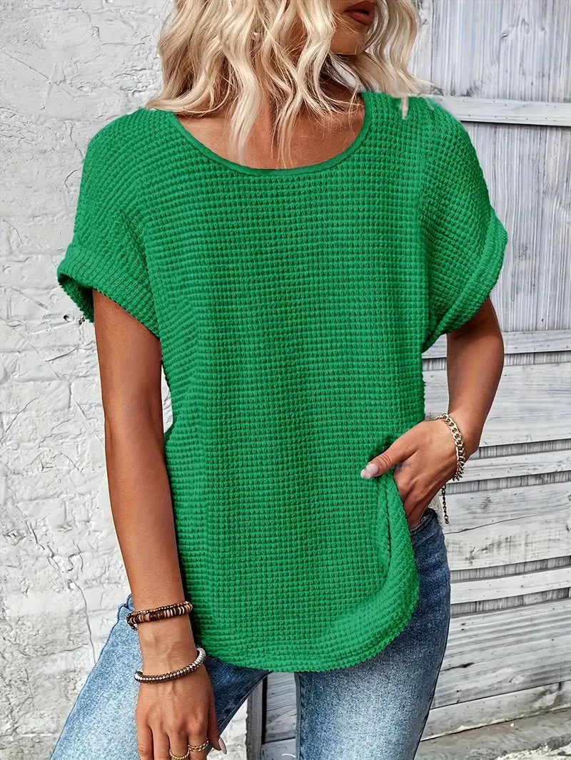 T-shirt femme en maille gaufrée à col rond manches courtes 5