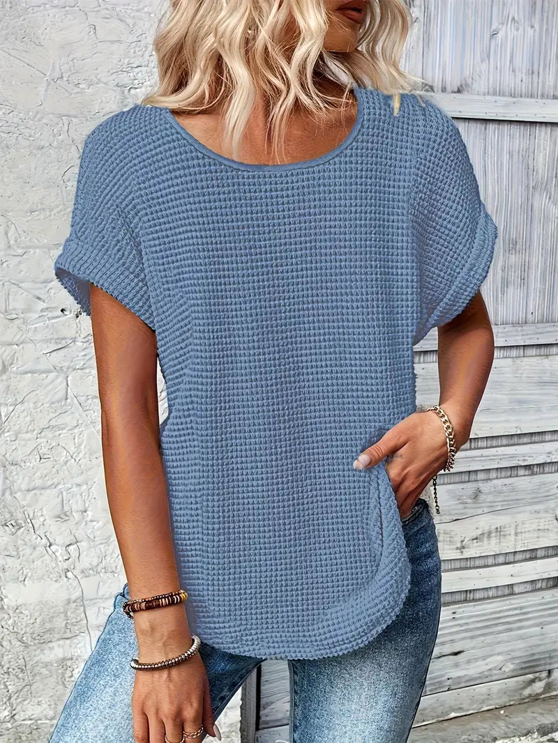 T-shirt femme en maille gaufrée à col rond manches courtes 6