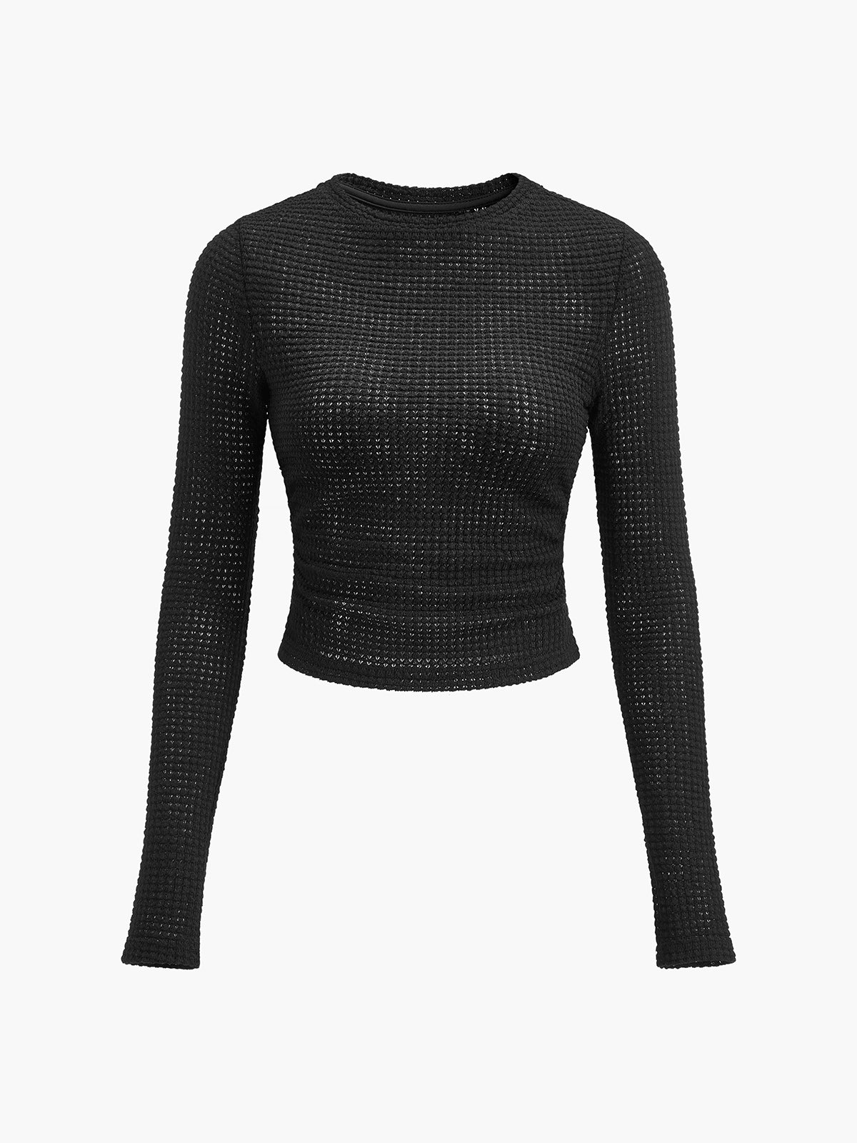 Top en maille gaufrée femme col rond cintré 12