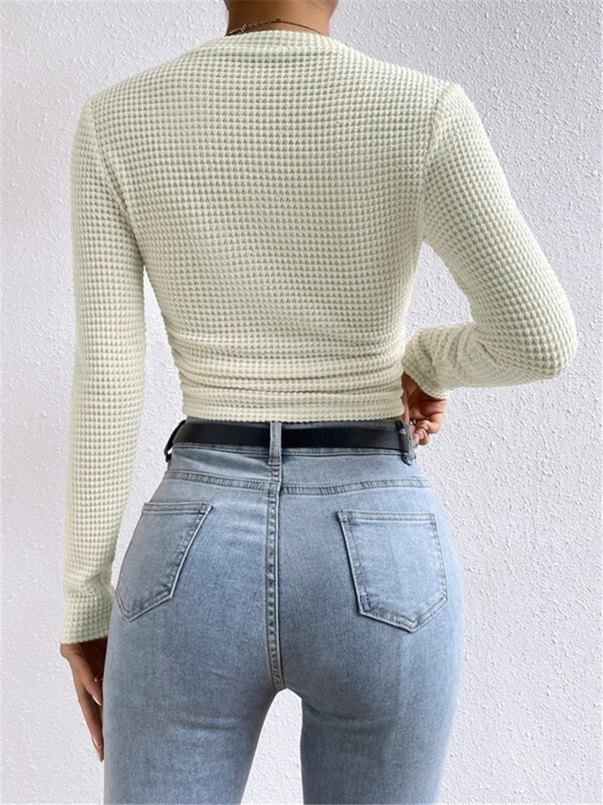 Top en maille gaufrée femme col rond cintré 7