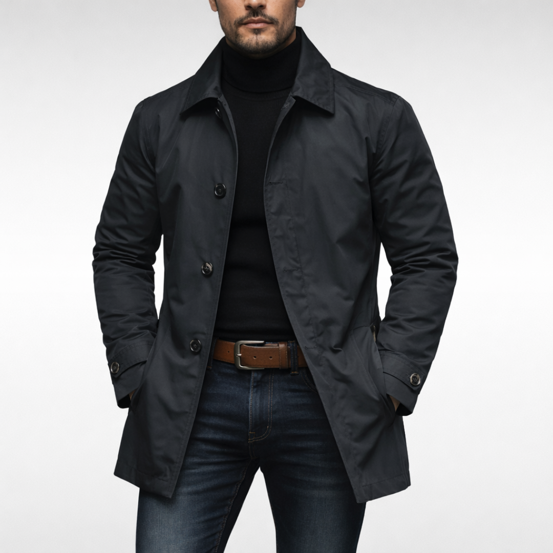 Trench-coat homme mi-long boutonné à col chemise 1