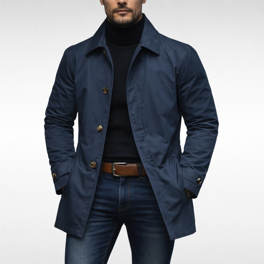 Trench-coat homme mi-long boutonné à col chemise 3