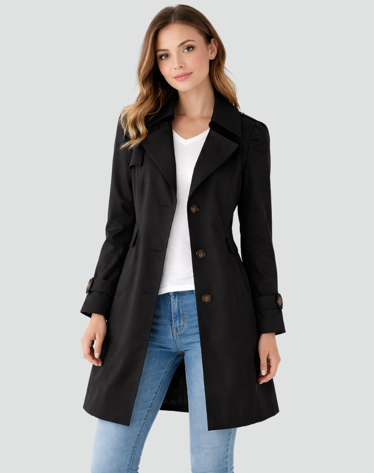 Trench femme cintré à col à revers boutonné 1