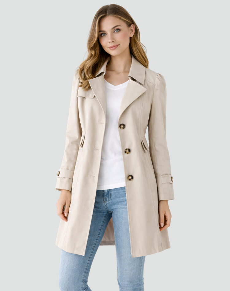 Trench femme cintré à col à revers boutonné 3