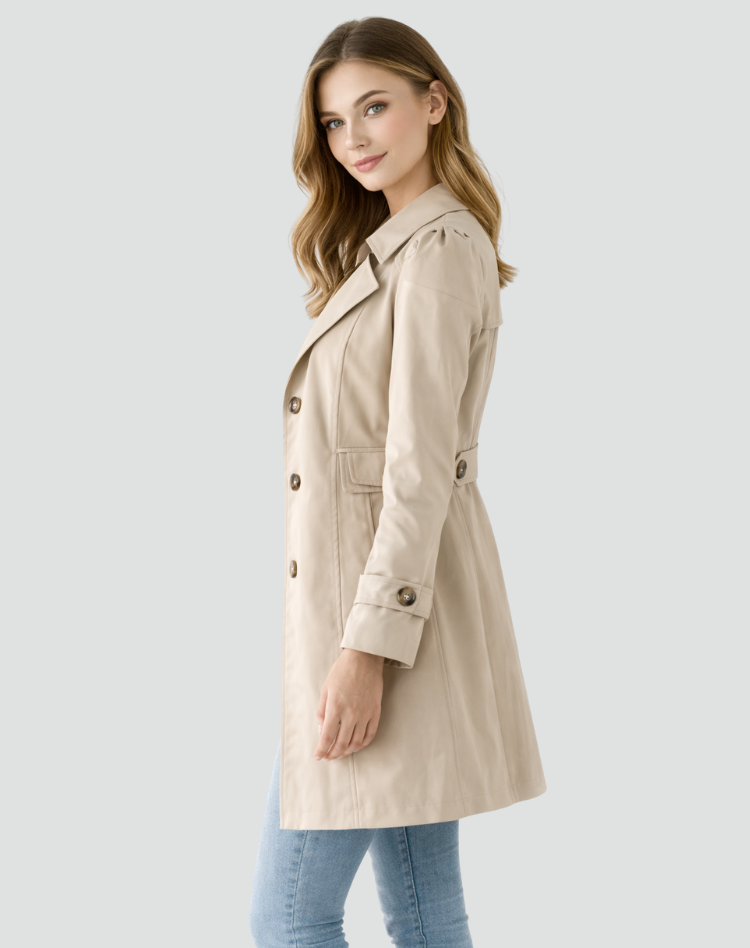 Trench femme cintré à col à revers boutonné 7