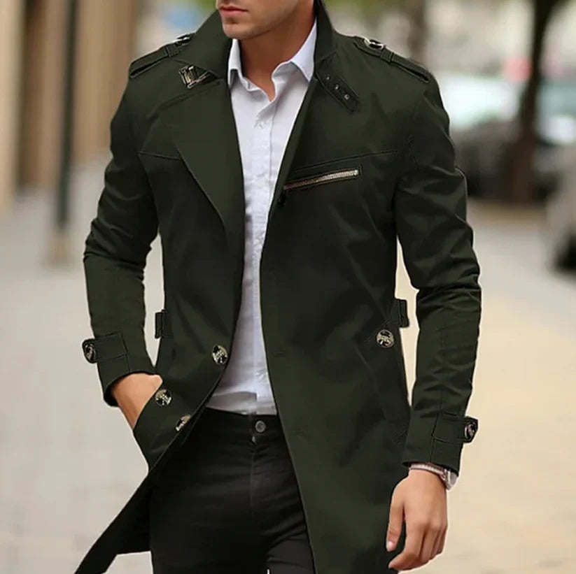 Trench homme long à ceinture, double boutonnage croisé et fente au dos 3