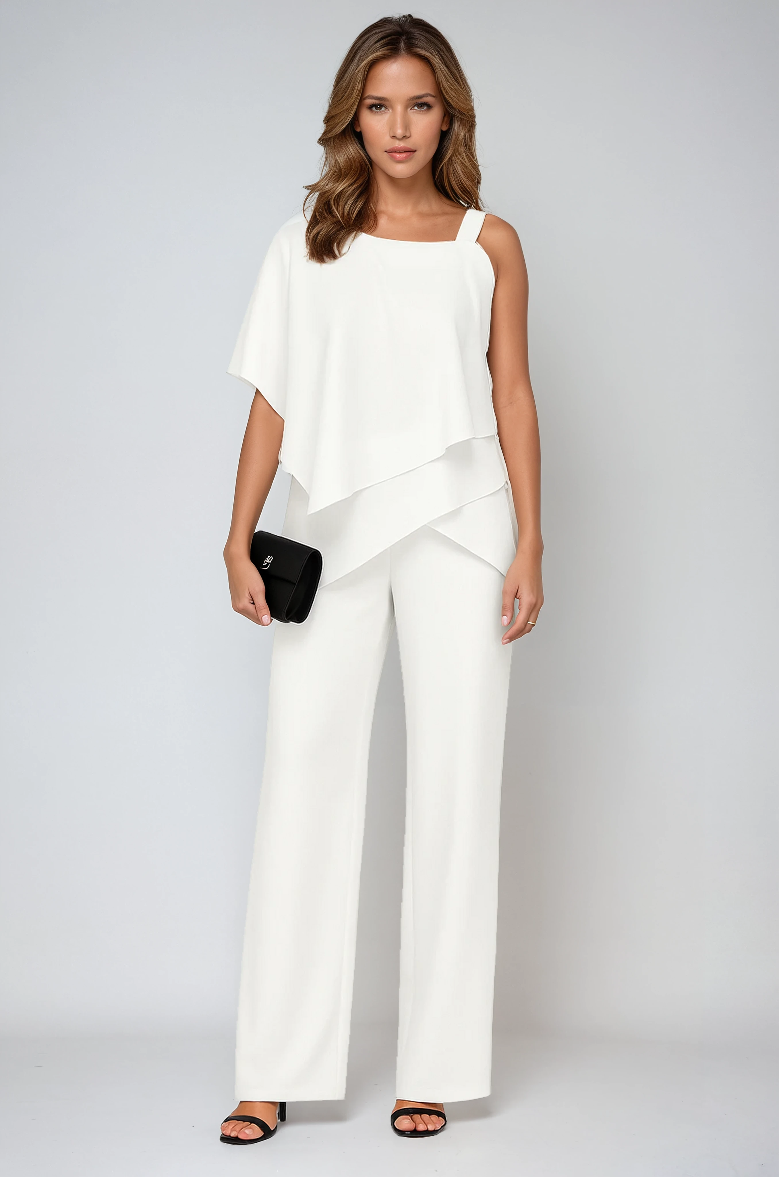 Pauline – Ensemble deux pièces top asymétrique en mousseline et pantalon à jambes larges femme