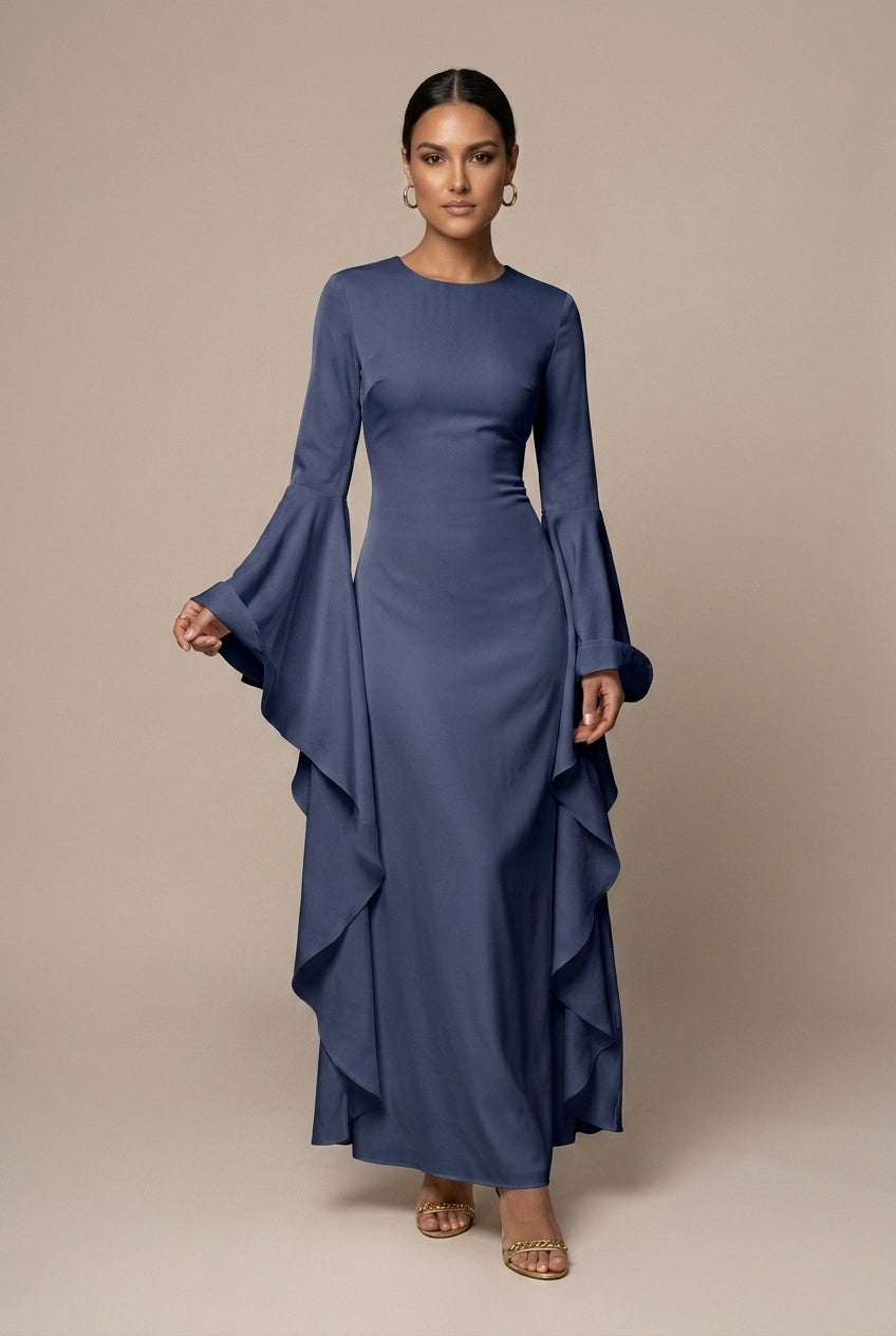 Marilou – Robe maxi col rond à manches évasées femme