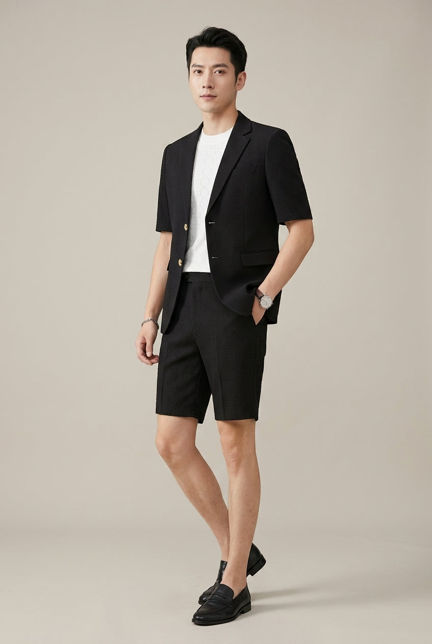 Corentin – Ensemble deux pièces à carreaux : blazer à manches courtes et short assorti homme