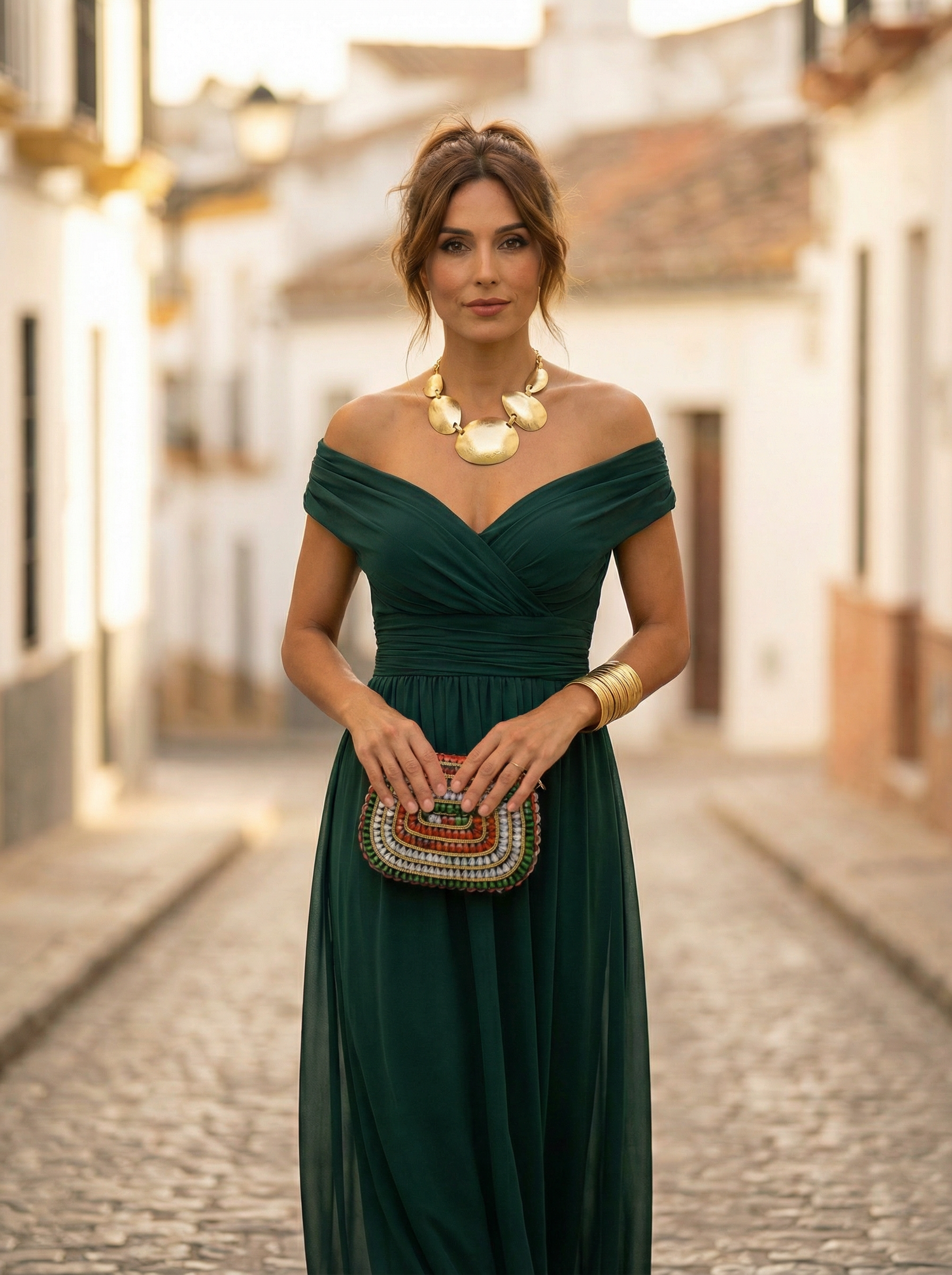 Sidonie – Robe longue d'été froncée à col en V élégant femme