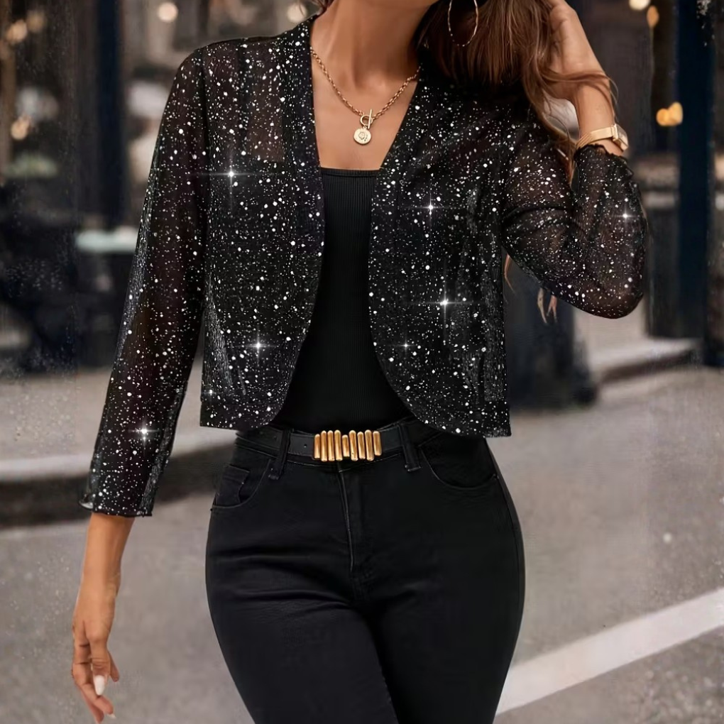 Veste à paillettes femme courte à col 2