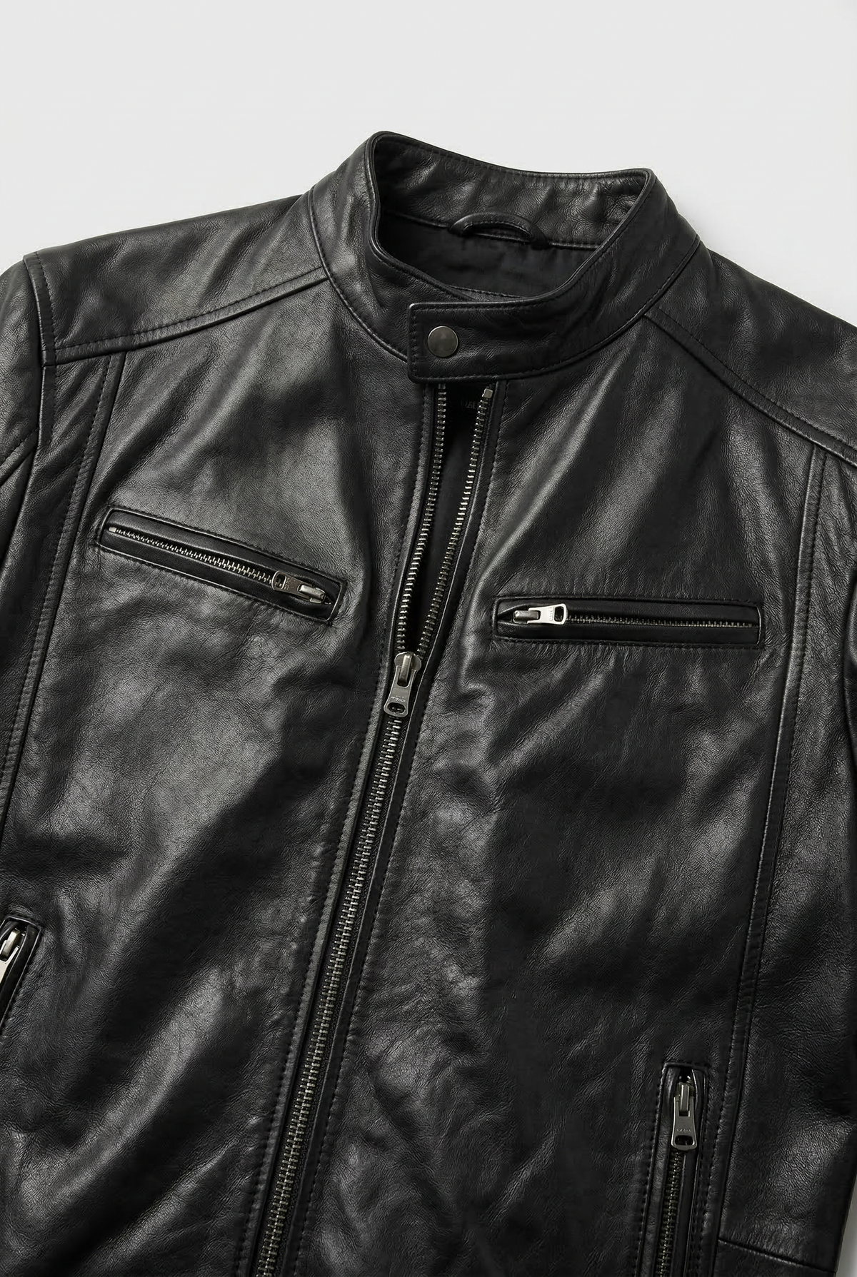 Veste biker homme aspect cuir à col montant et poches zippées 6
