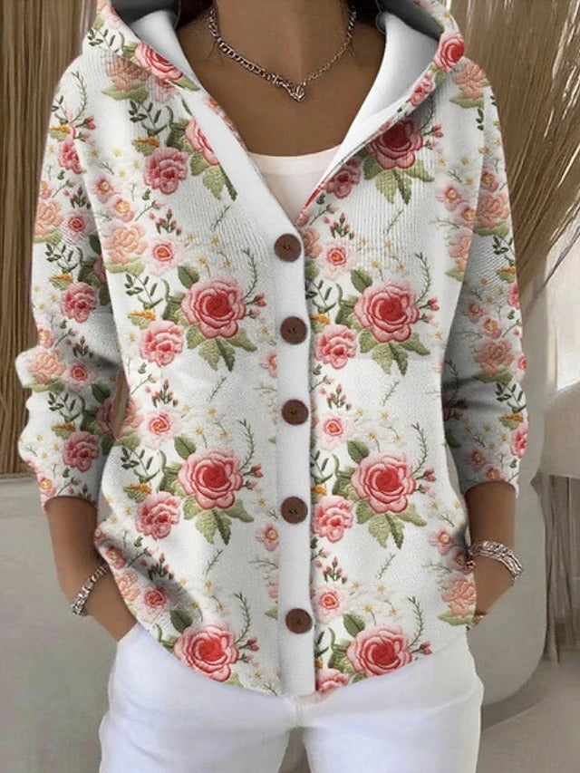 Veste-chemise femme à capuche boutonnée imprimé abstrait 5