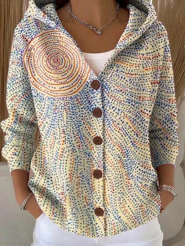 Veste-chemise femme à capuche boutonnée imprimé abstrait 6