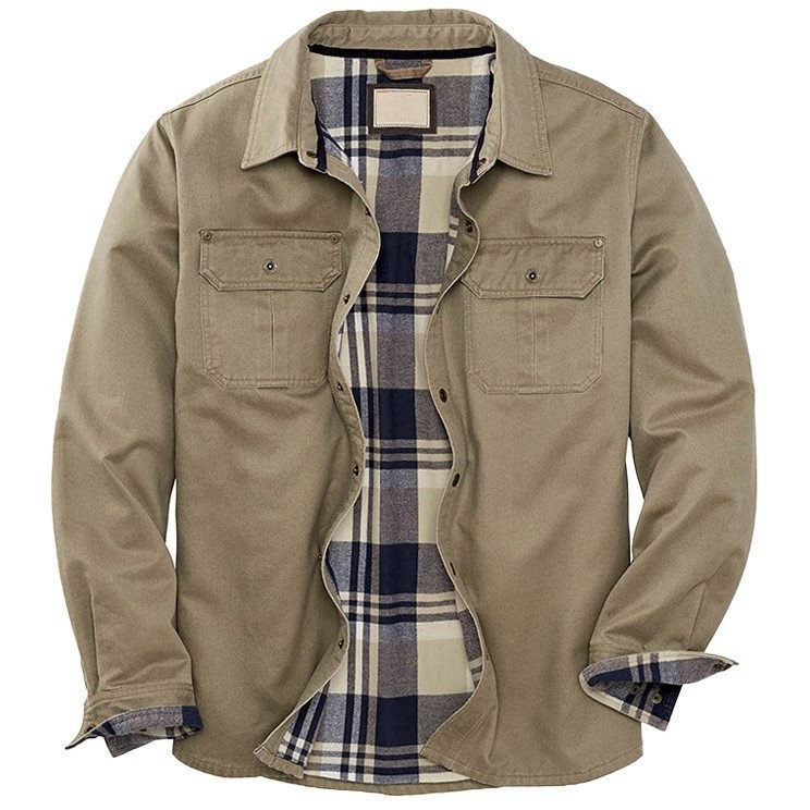 Veste-chemise trucker homme en coton à doublure flanelle à carreaux et poches poitrine 1