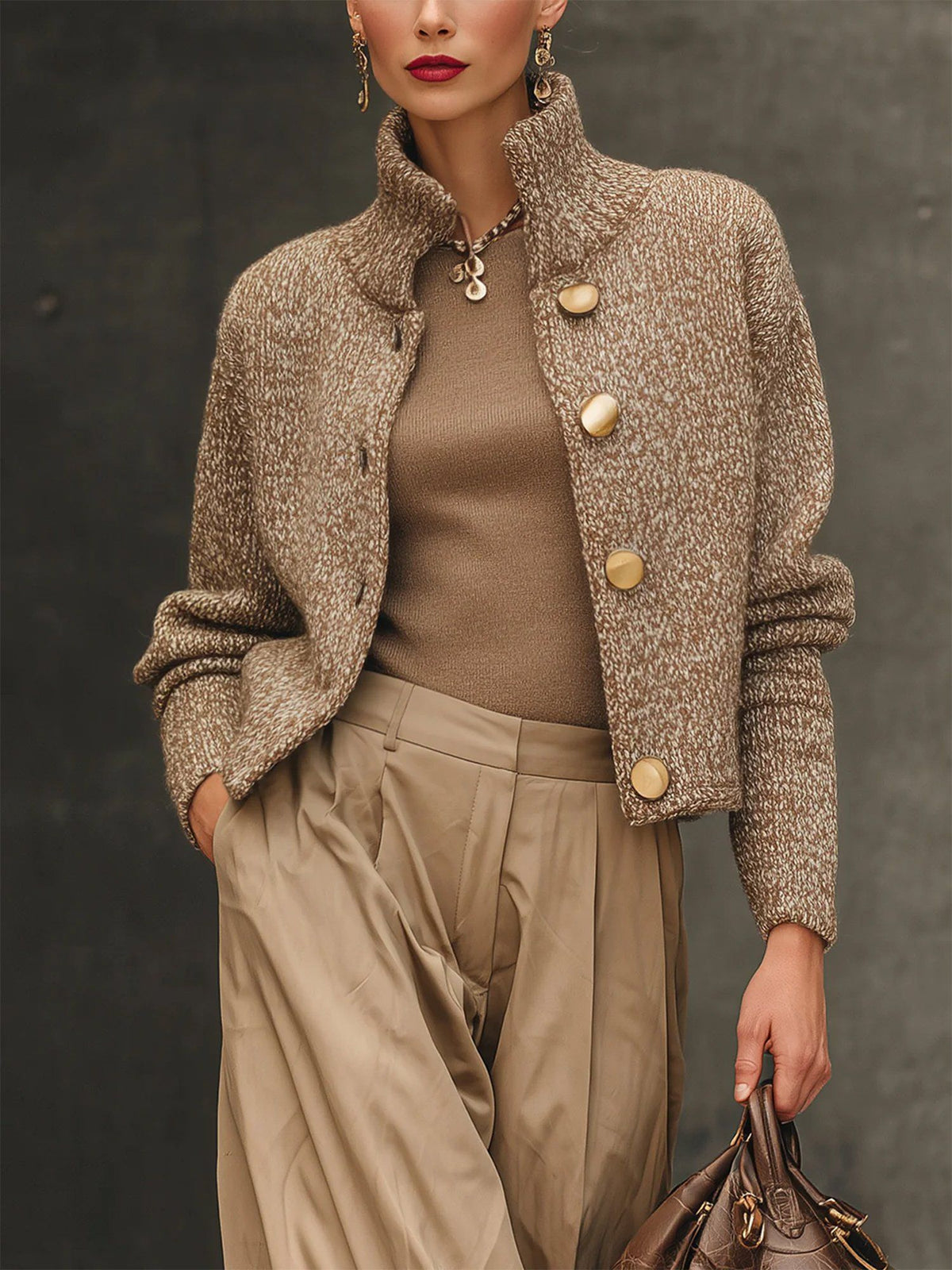 Veste courte femme à col montant boutonnée 1