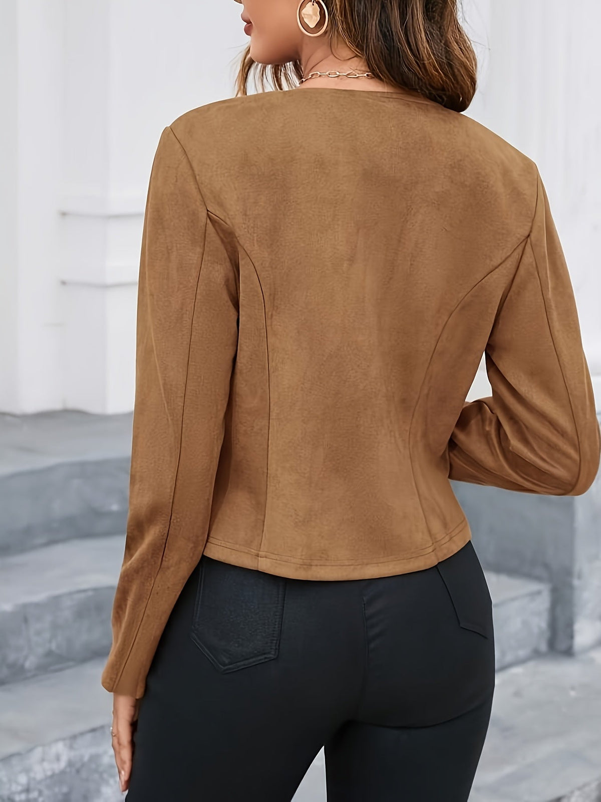 Veste courte femme en suédine cintrée à fermeture éclair 8