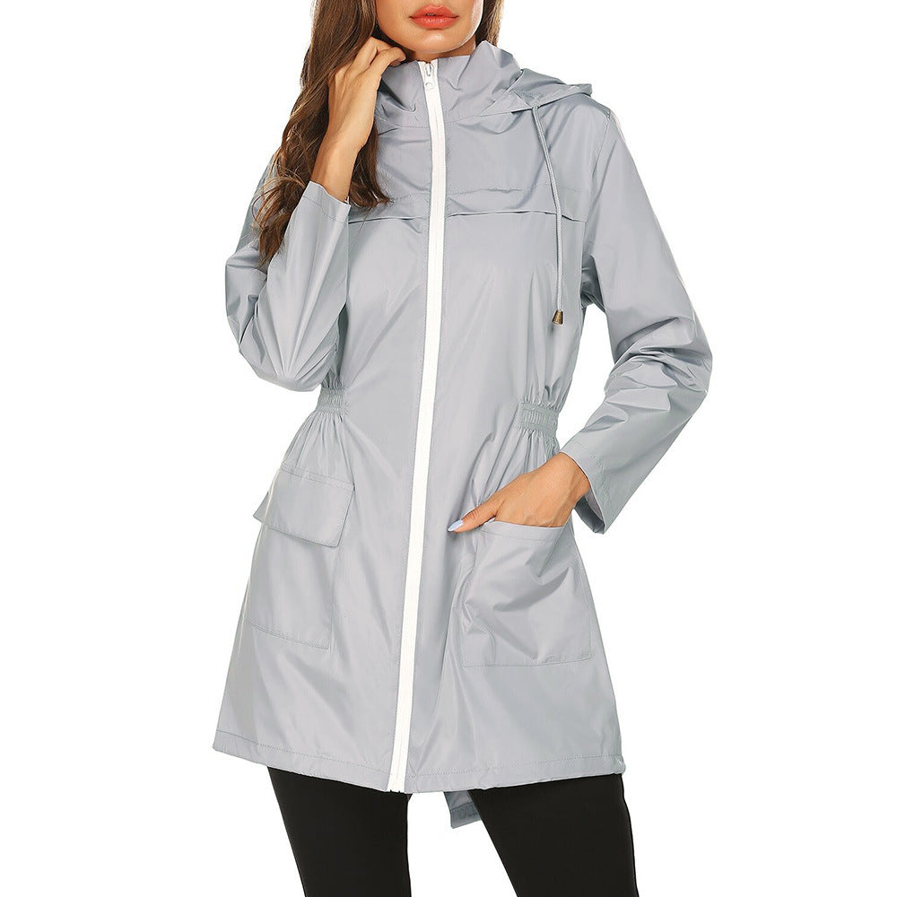 Veste de pluie femme déperlante et coupe-vent à capuche avec cordon à la taille 5