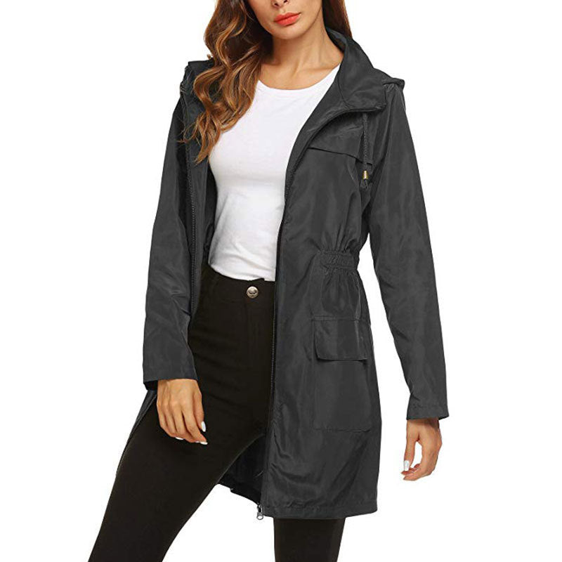 Veste de pluie femme déperlante et coupe-vent à capuche avec cordon à la taille 9