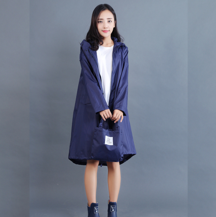 Veste de pluie femme imperméable et coupe-vent mi-longue à capuche boutonnée 5