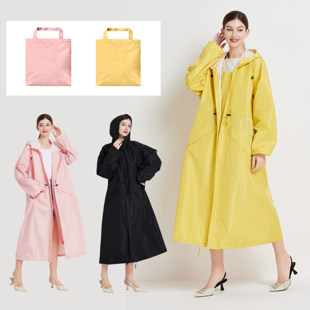 Veste de pluie femme imperméable mi-longue à capuche avec cordon de serrage à la taille 14