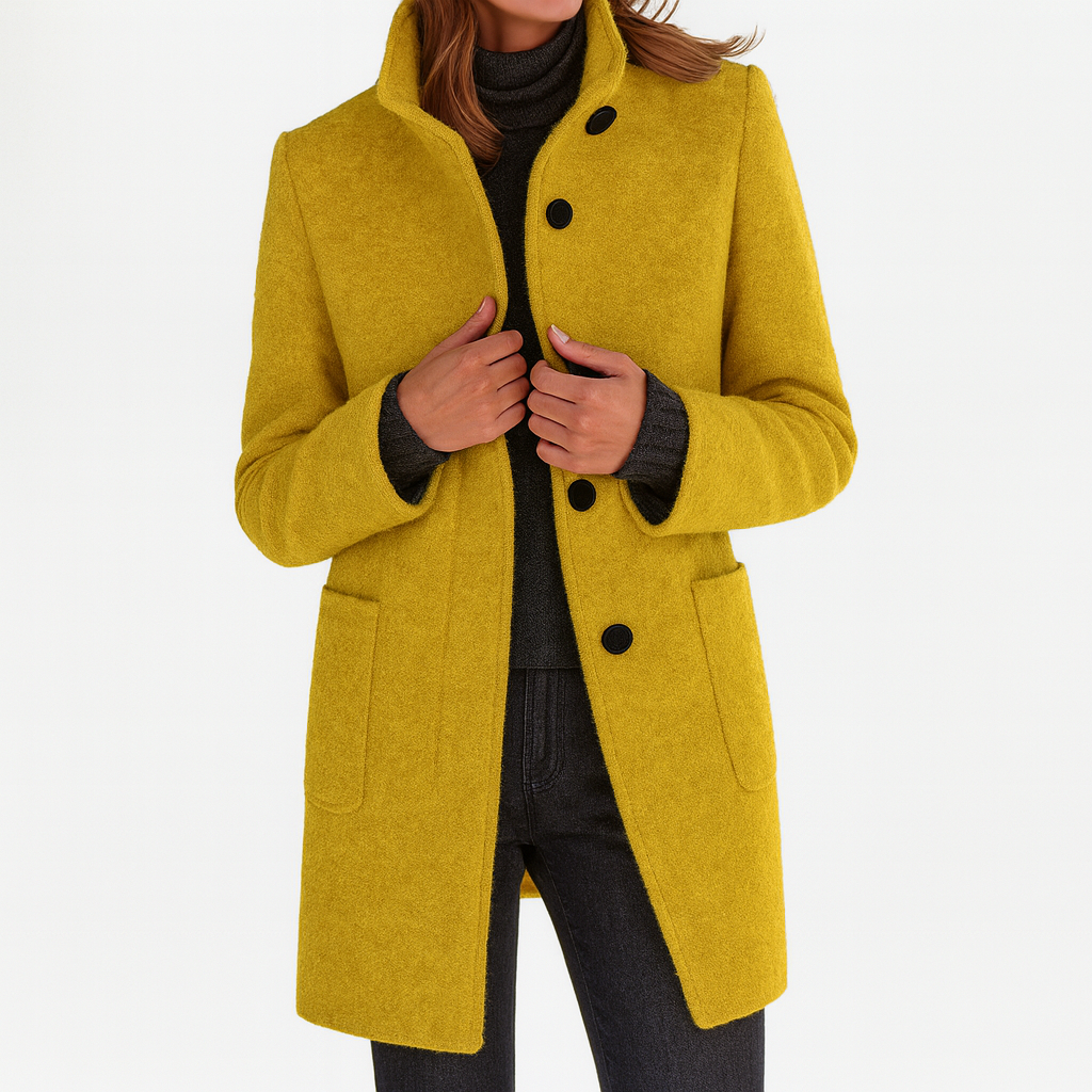 Veste en laine mélangée femme à col montant coupe droite 11