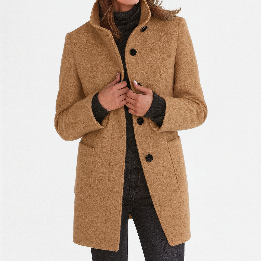 Veste en laine mélangée femme à col montant coupe droite 7