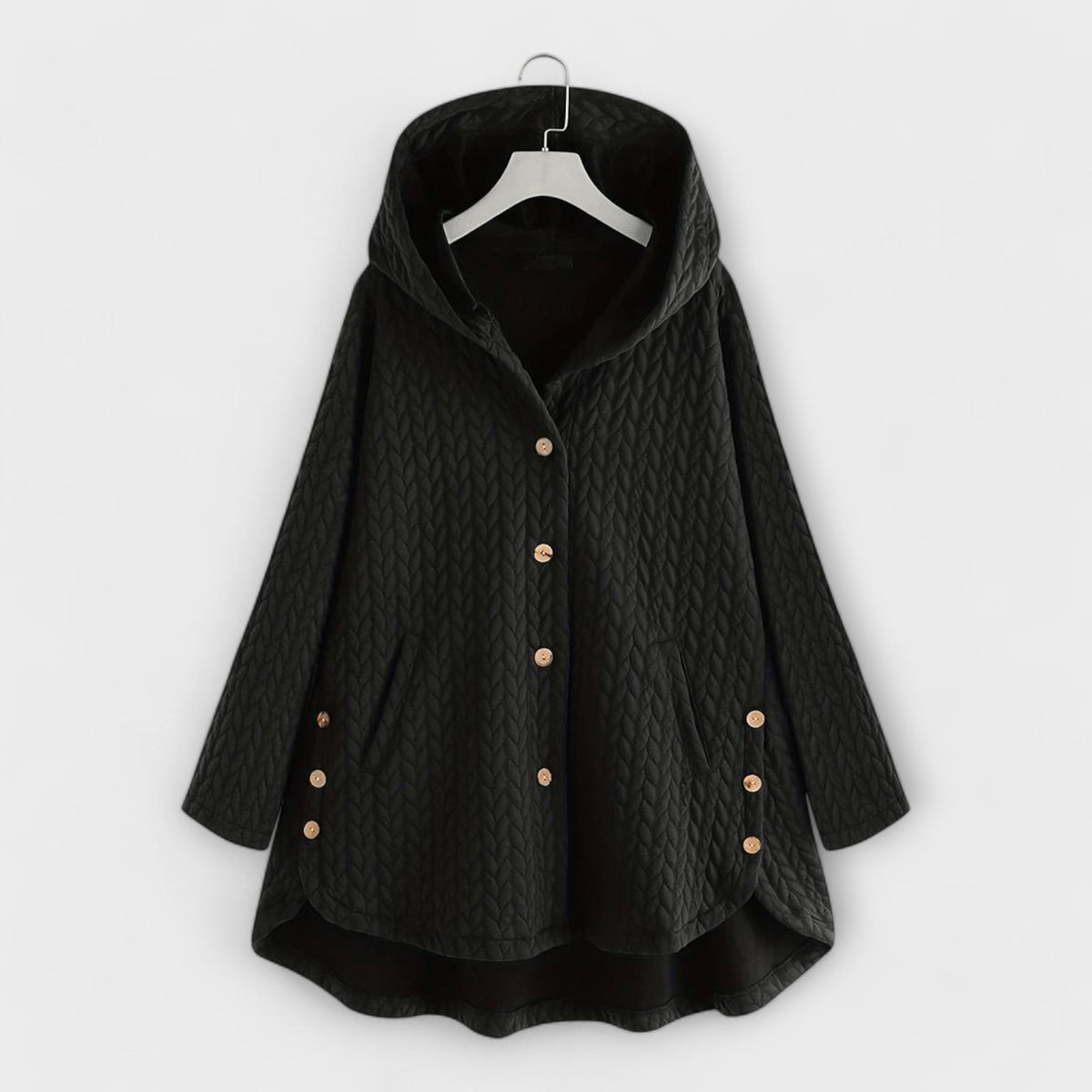 Veste femme à capuche boutonnée doublée et chaude pour l'hiver 1