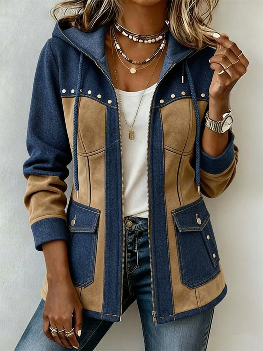 Veste femme à capuche zippée bicolore à poches 1