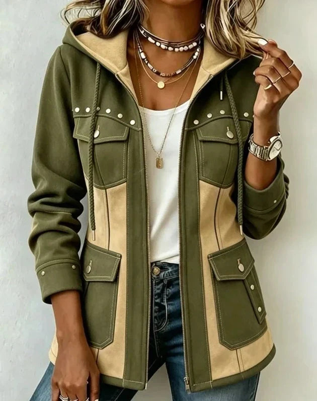 Veste femme à capuche zippée bicolore à poches 4