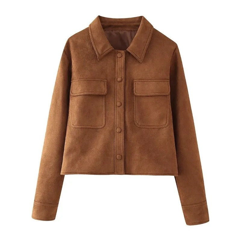 Veste mi-saison femme aspect daim à col chemise et poches poitrine 3