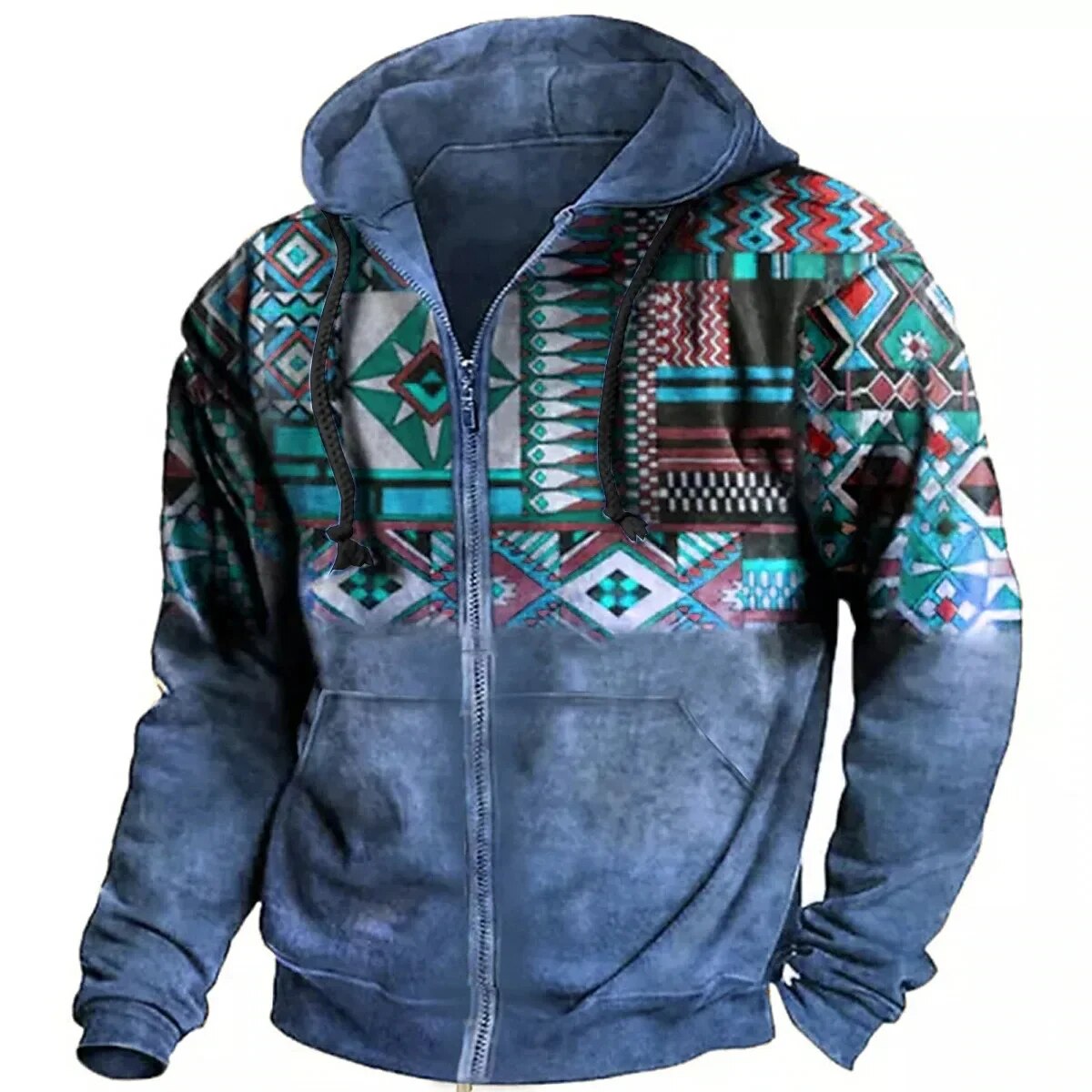 Veste polaire à capuche homme zippée à motif aztèque 4