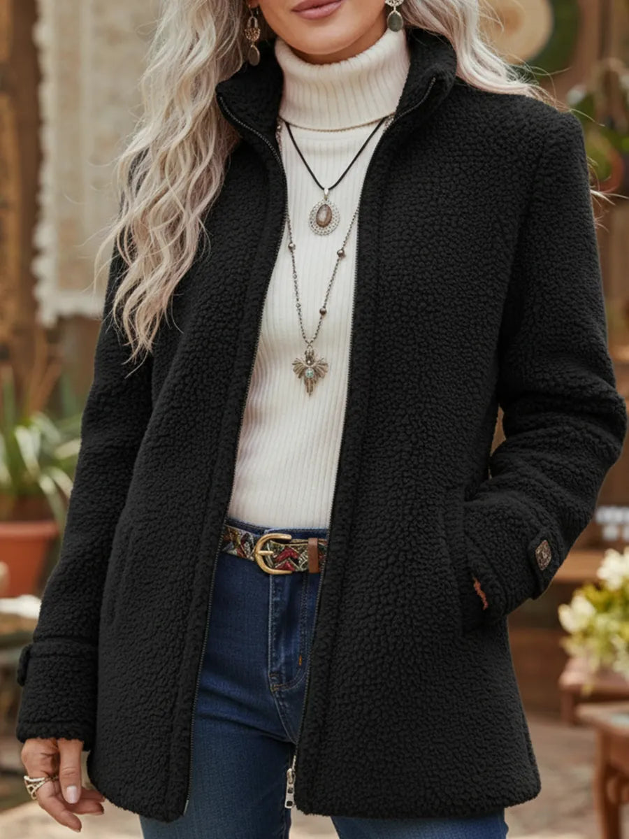 Veste polaire femme mi-longue à col montant et fermeture zippée 4