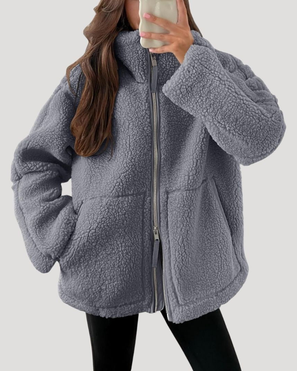 Veste polaire teddy femme oversize à col montant zippée 7