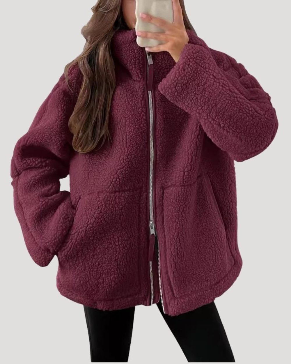 Veste polaire teddy femme oversize à col montant zippée 8