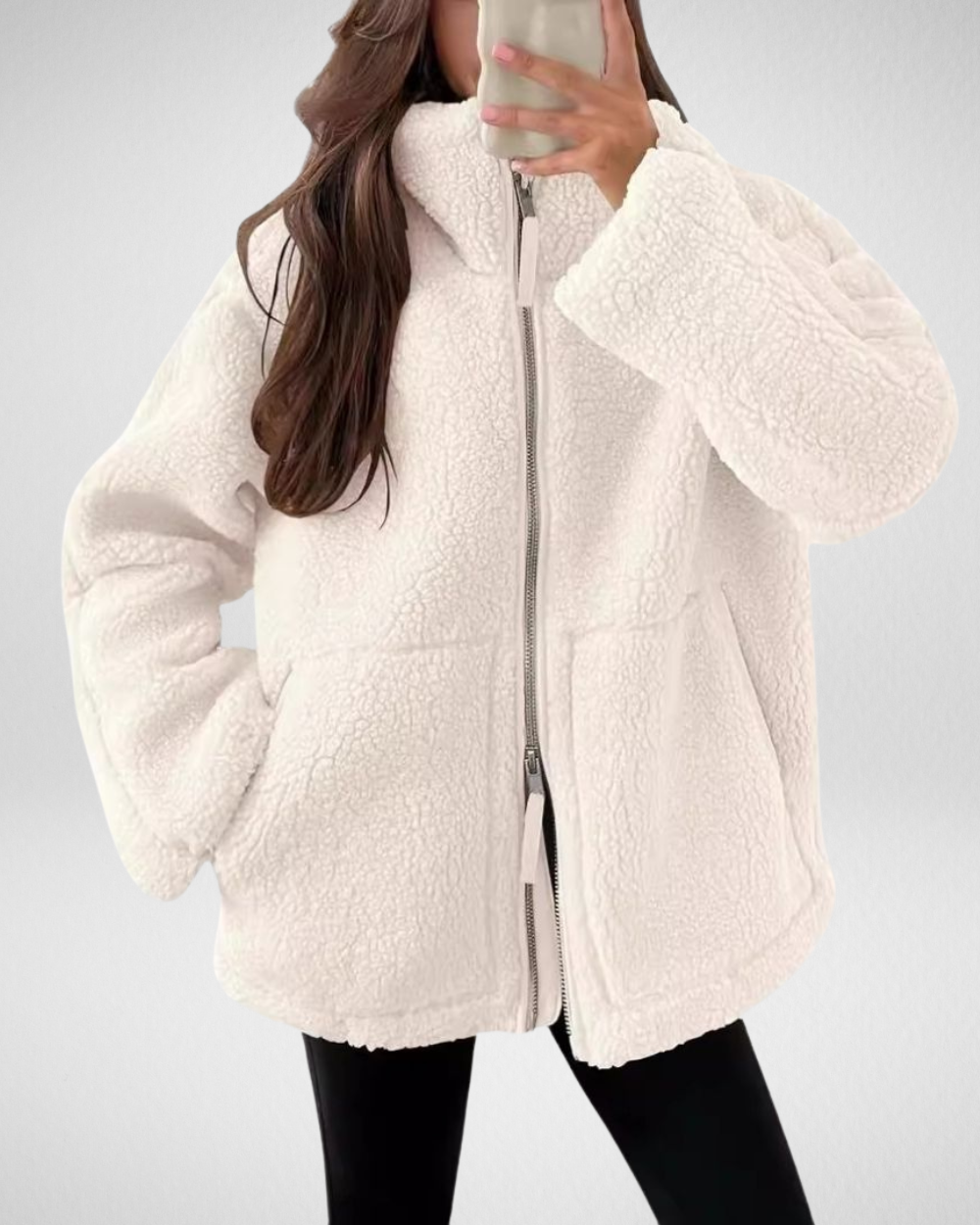 Veste polaire teddy femme oversize à col montant zippée 9