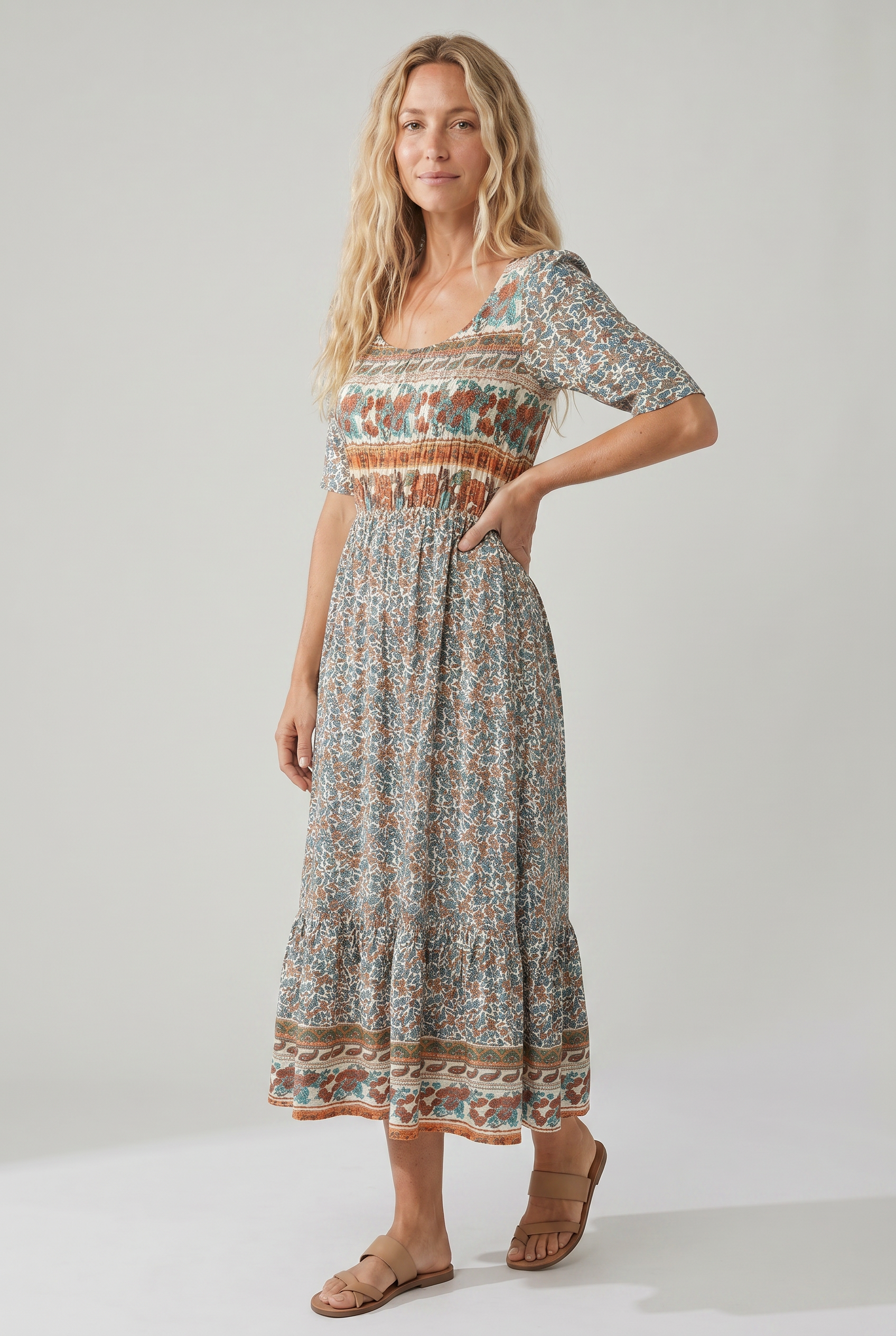 Anaïs – Robe midi d'été bohème à imprimé femme