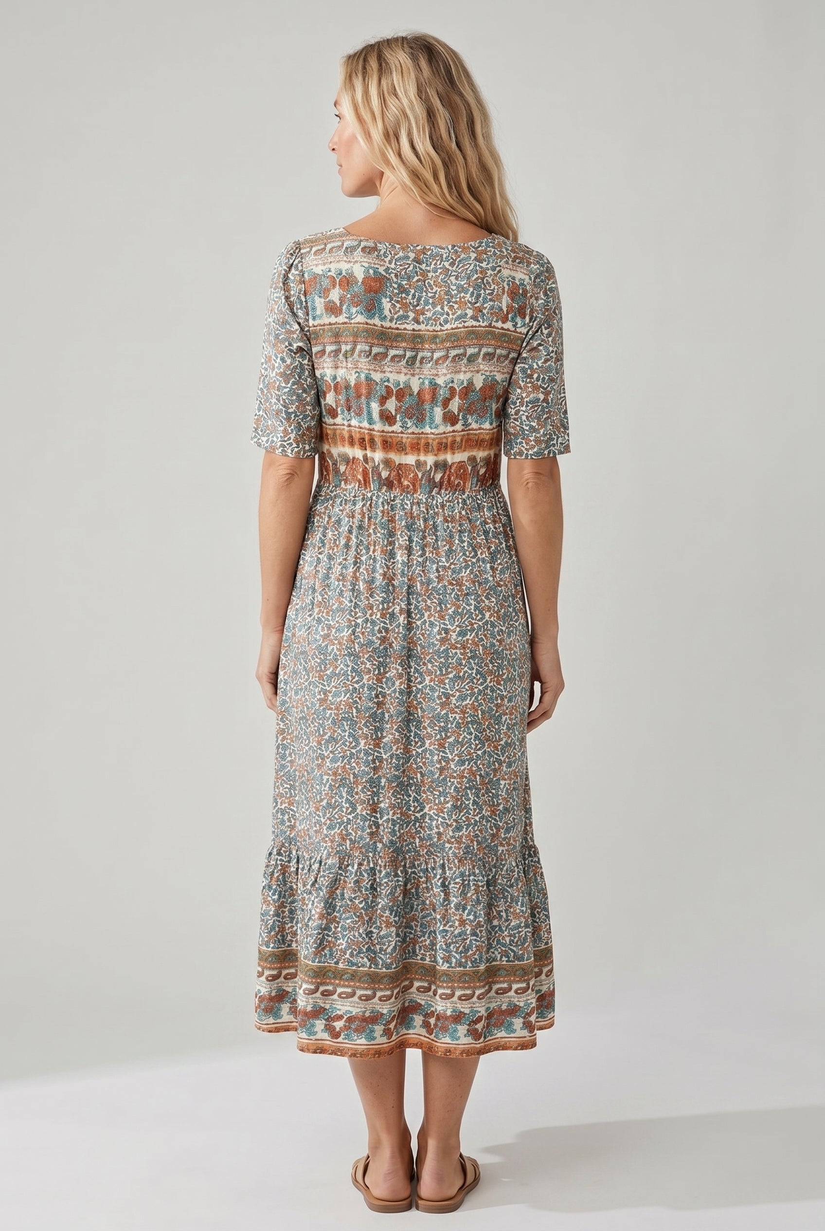 Anaïs – Robe midi d'été bohème à imprimé femme