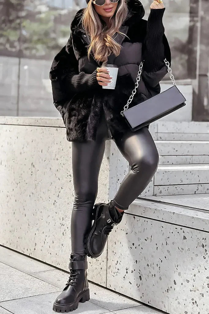 Amélie – Doudoune d’hiver femme avec col en fourrure et grande capuche