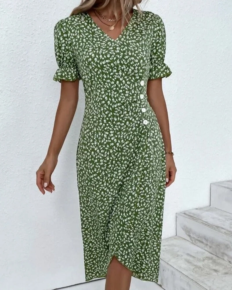Robe portefeuille d’été pour femme à imprimé fleuri manches à volants