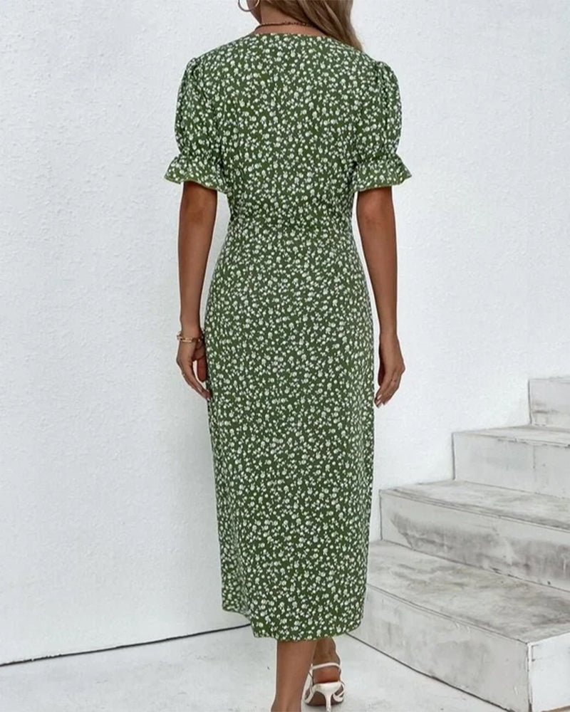 Robe portefeuille d’été pour femme à imprimé fleuri manches à volants
