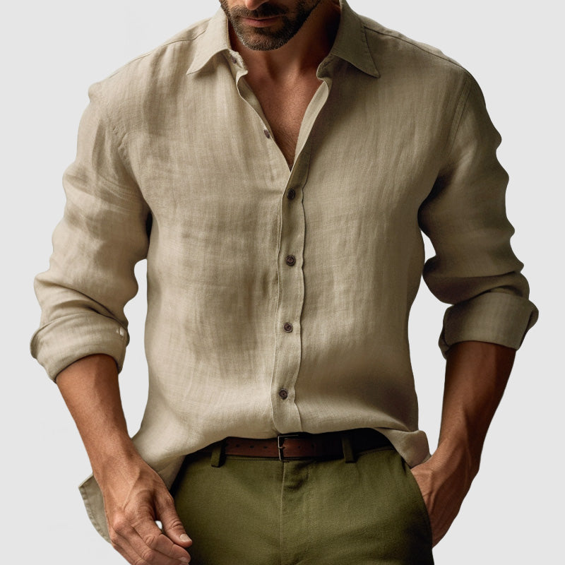 Chemise d'été pour homme en lin à manches longues avec style vintage et allure décontractée