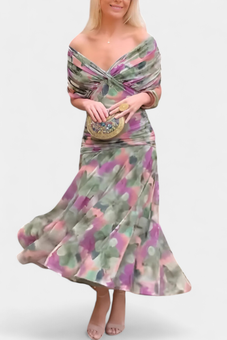 Clémence – Robe midi élégante à épaules dénudées femme