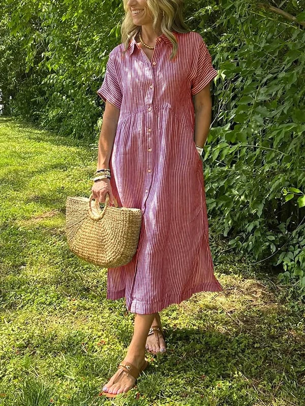 Romane – Robe chemise midi rayée boutonnée femme
