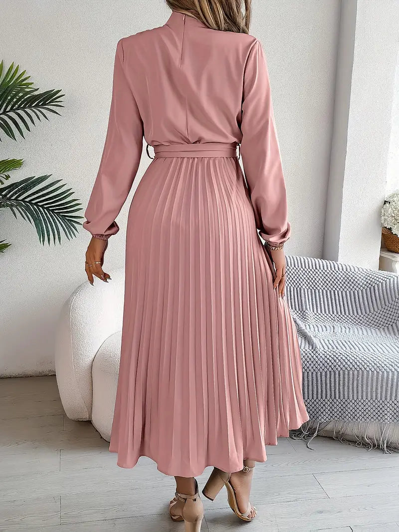 Camille – Robe midi plissée à manches longues avec ceinture femme
